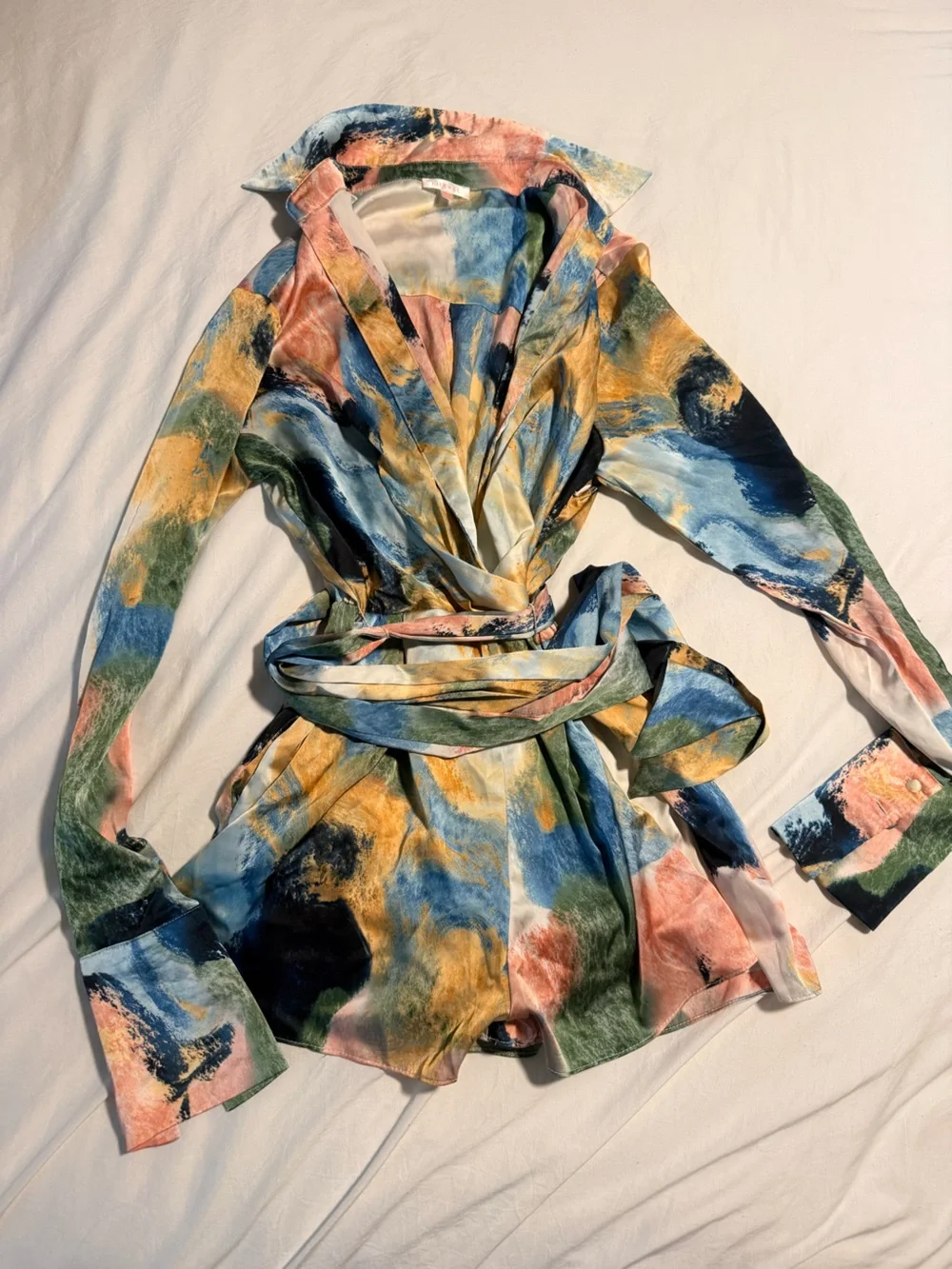 LUX X EL Floral Satin Top in Peach and Coral